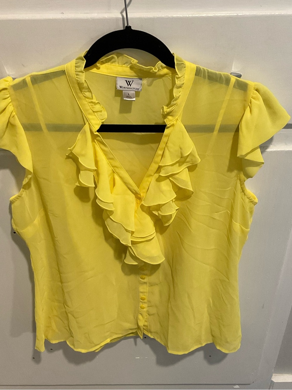 Worthington Yellow Layered Ruffle-Front Blouse - Picture 4 of 4